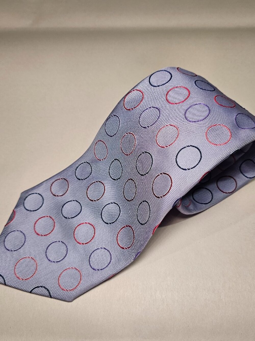 Ede & Ravenscroft Light Blue Silk Tie Embroidered Circle Medallion Woven England